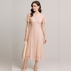 Vintage Joni Blair Dress 11 Sheer Lace Cottage Western Prairie‎ Lace Up  Keyhole